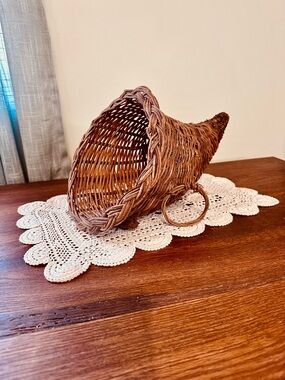 Vintage Woven Cornucopia Decorative Basket - Brown